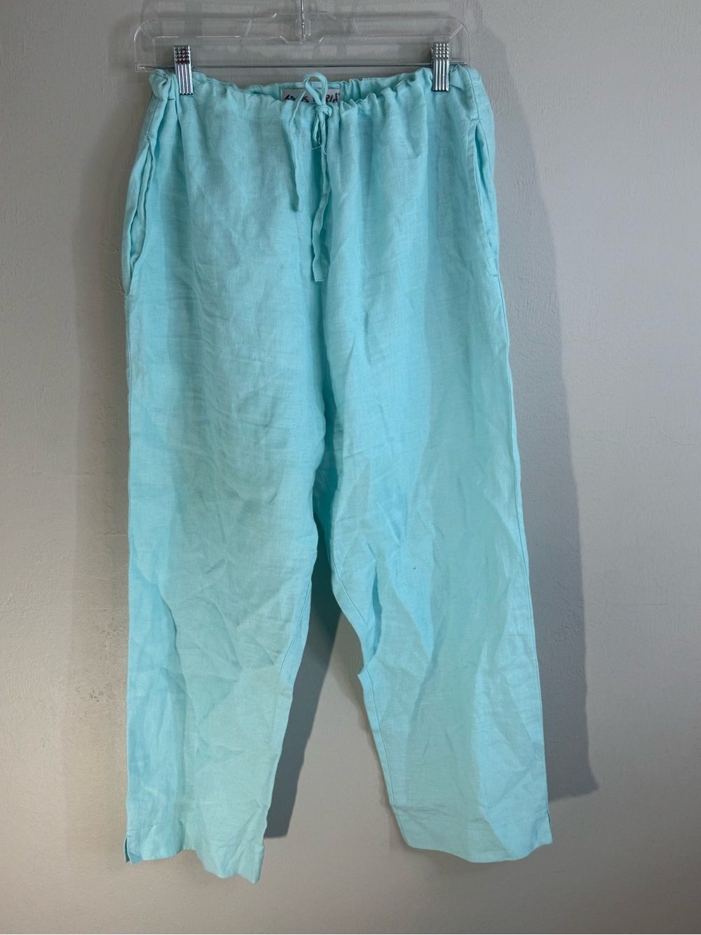 JAMS WORLD Women’s Light Tropical Blue 100% Linen Pull On Drawstring Pants Sz L.